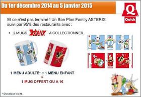 Astrix - 2 Mugs - 1 menu Adulte + 1 enfant - Quick - 2014