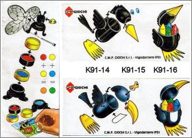 Abeille, Corbeau et Perroquet  Kinder K91-14  K91-16 - 1991