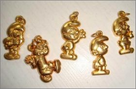 Les schtroumpfs (pendentifs) - 5 F�ves Dor�es - Prime - 1992