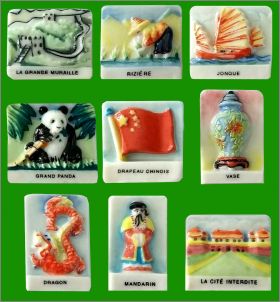 La Chine - 9 F�ves Plates relief brillantes - Nordia - 1995