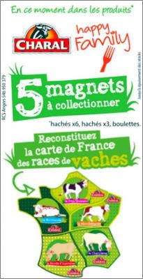 Carte de France des races de Vaches - Magnets Charal - 2014