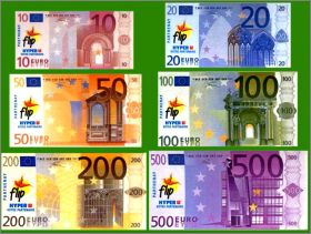 Billets en Euros - 6 magnets - U (Hyper / Super) 2002