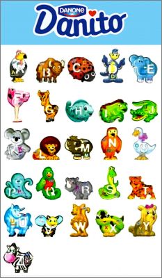 Alphabet animaux pochoirs Magnets Danito Danone Italie 2009