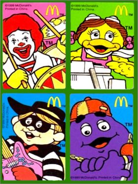 4 magnets (coins petits arrondis) Happy Meal McDonald's 1999