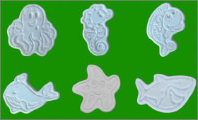 Animaux marins  - 6 f�ves plates blanches mates  - 2026